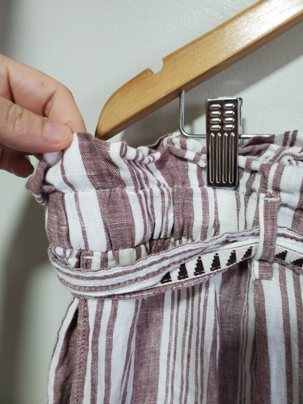 H&M x LEMLEM 100% Linen 28" Paperbag Pants Red White Stripe XL Belt Beach Travel - Picture 7 of 14